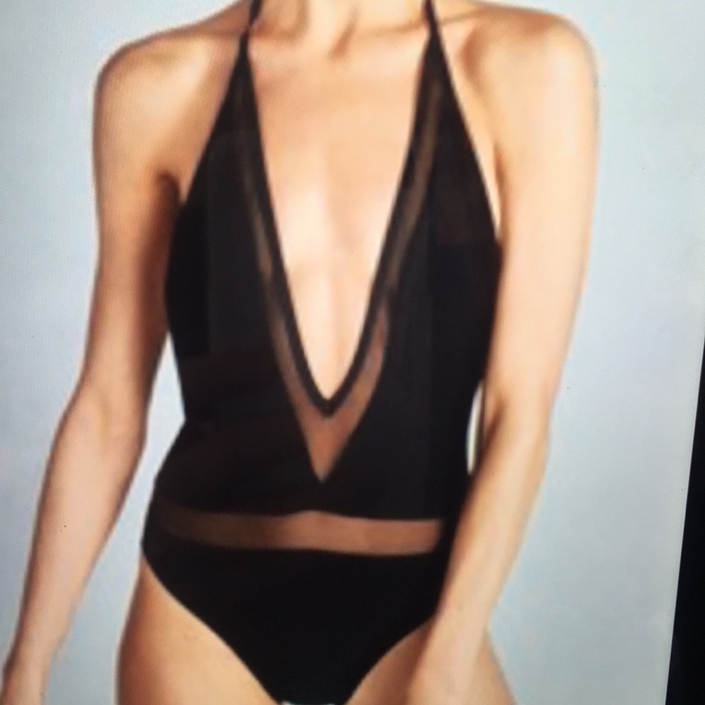 NWT-Express Mesh Deep V-Neck One Piece Swimsuit